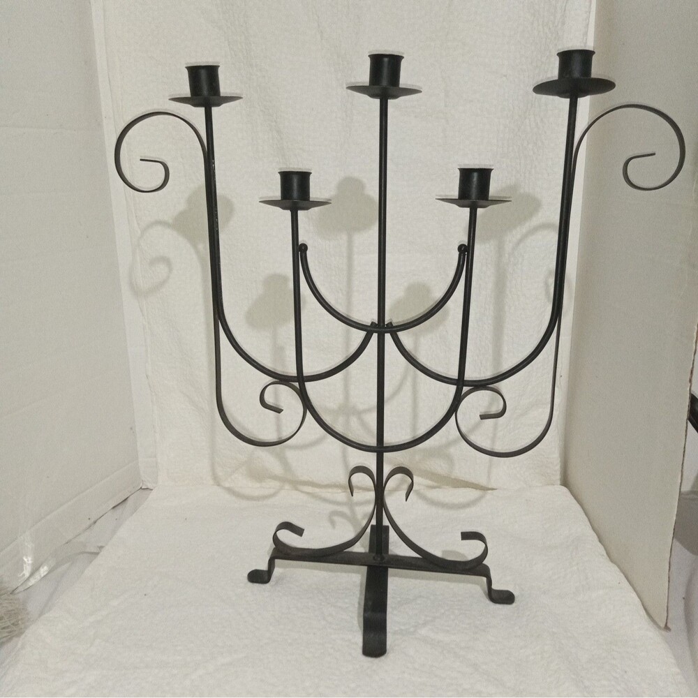 Vintage Black Wrought Iron 5-Candle Candelabra
